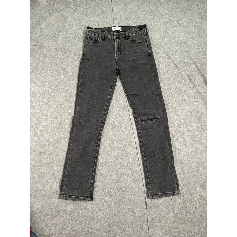 Abercrombie Kids Straight Leg Jeans Distressed Faded Black Size 13/14 Long